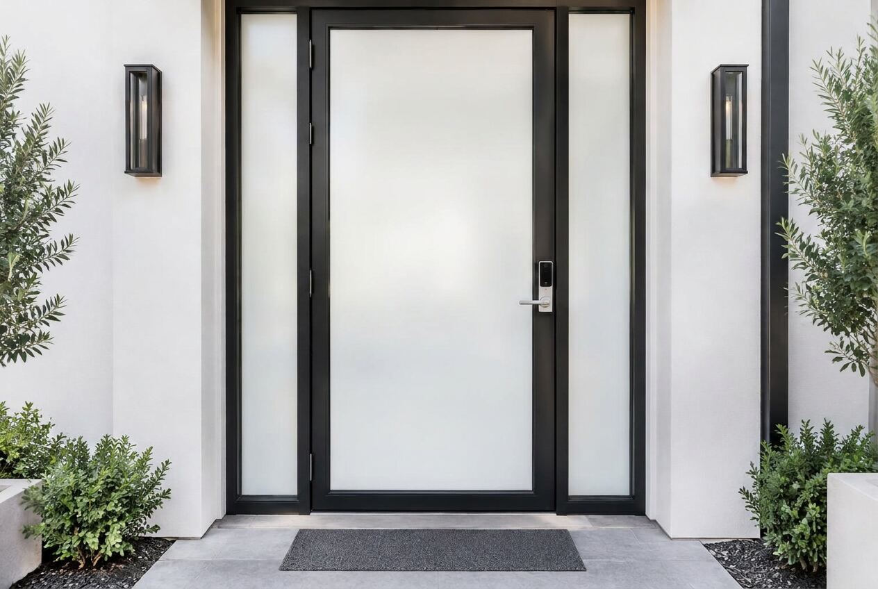 Same residential door with frosted privacy glass