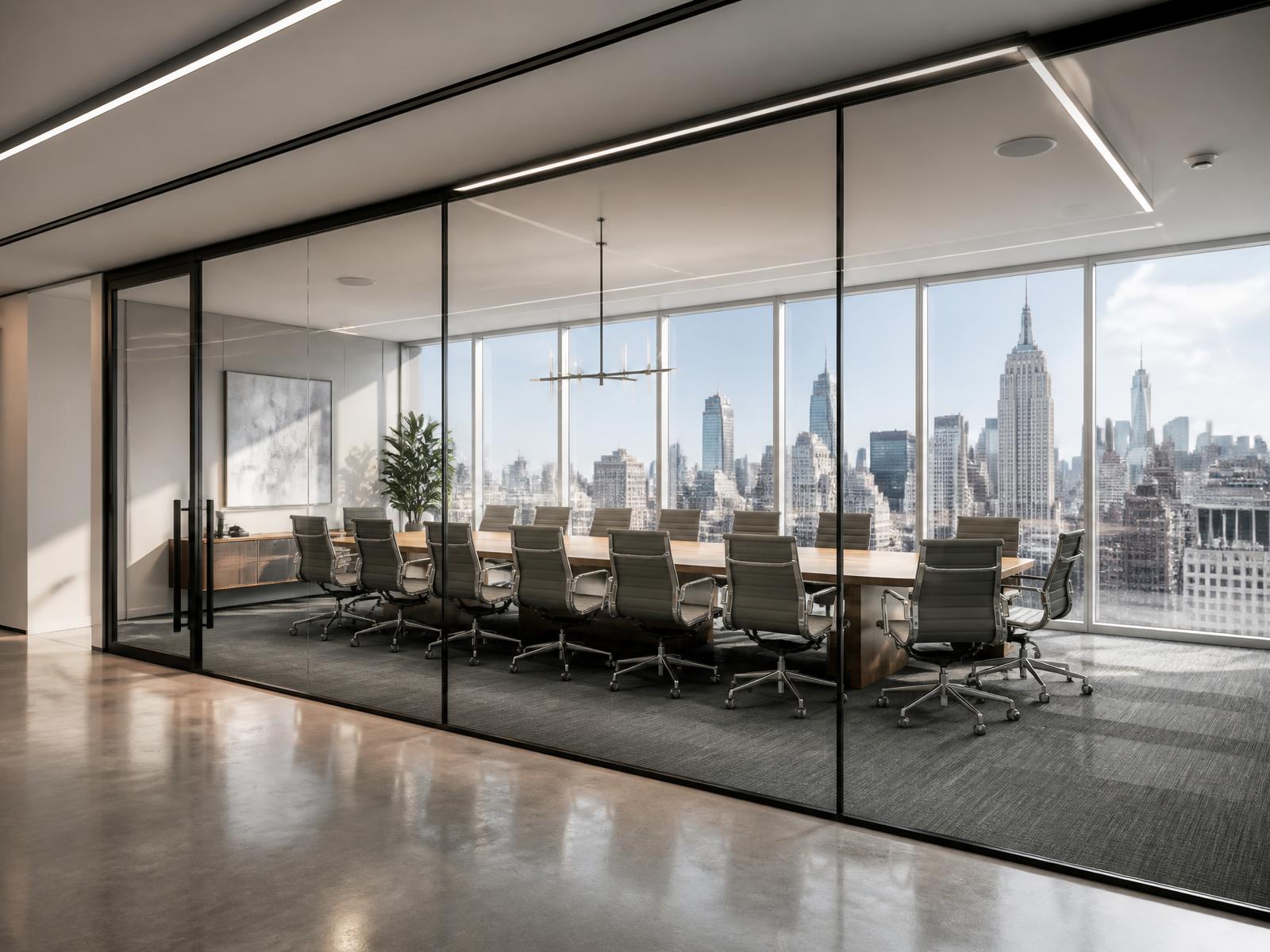 Switchable smart glass conference room