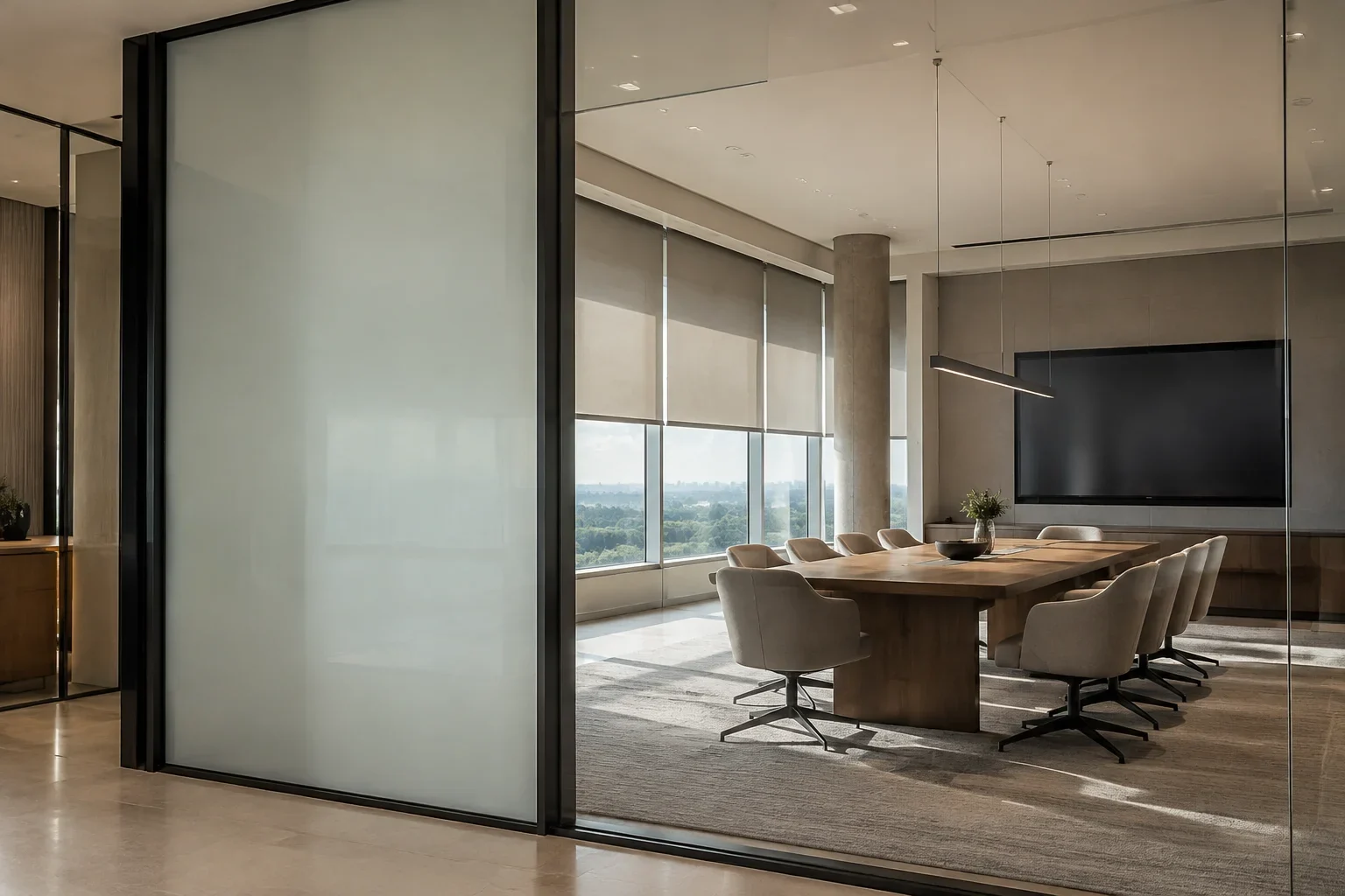 Smart Glass vs Motorized Blinds for Conference Rooms