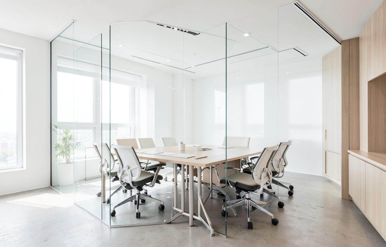 Conference room with switchable smart glass