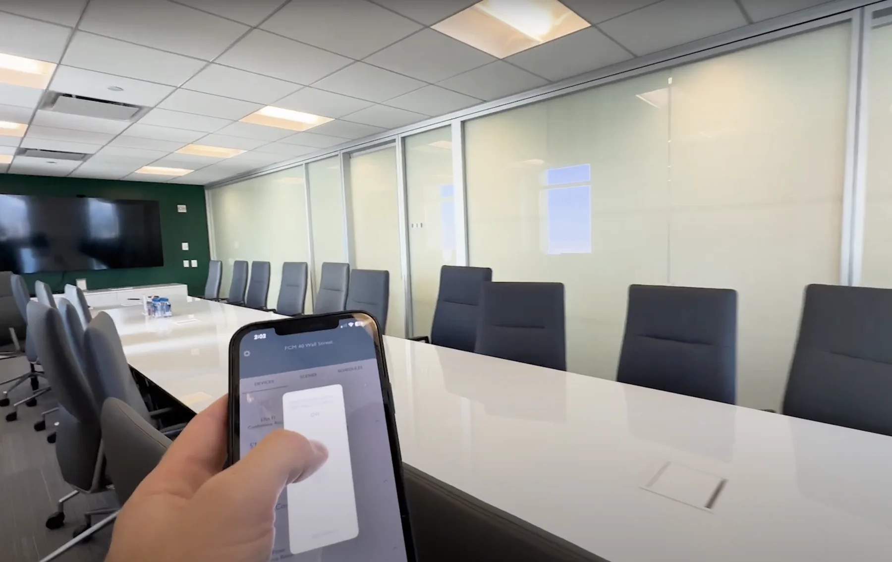 Open venue with switchable glass partitions