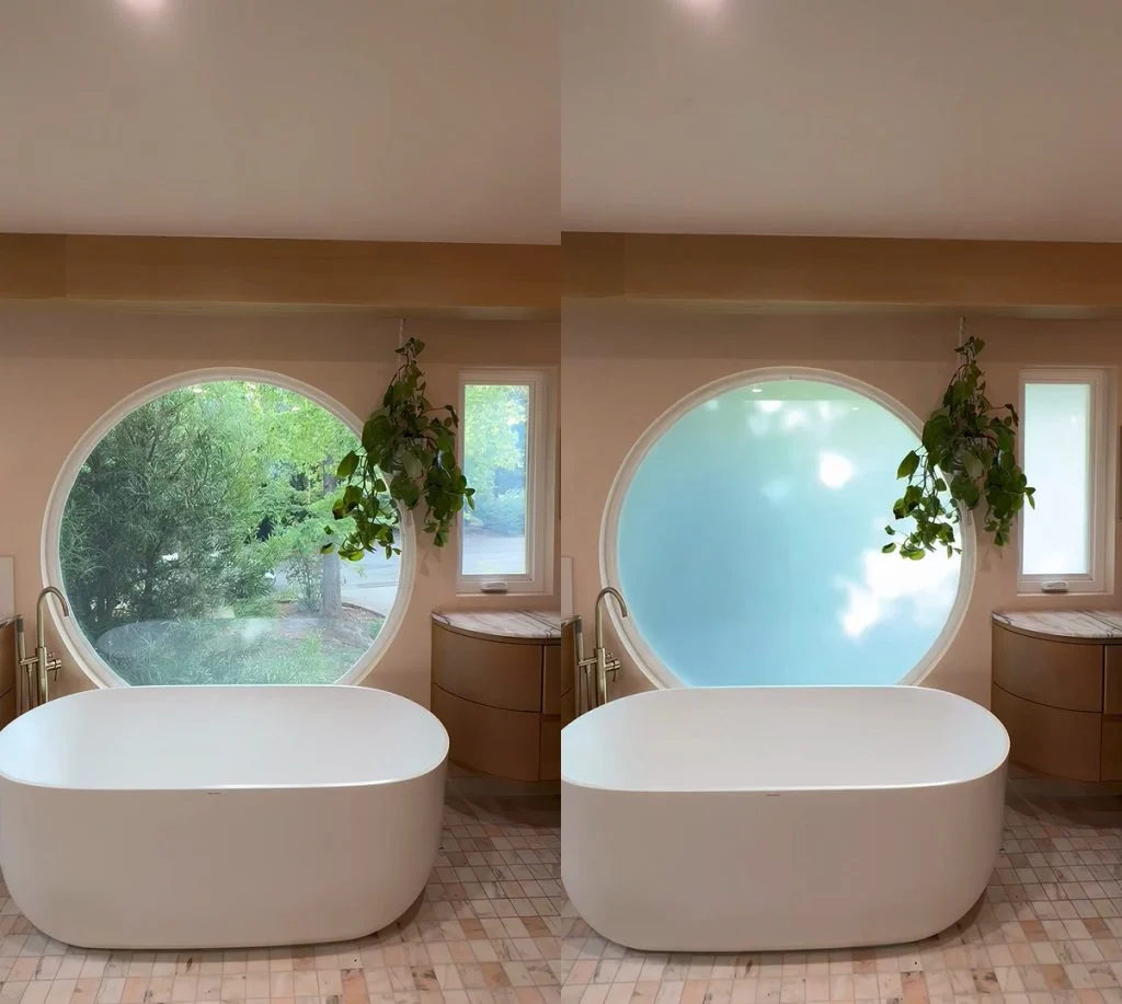 Round bathroom smart window in San Francisco
